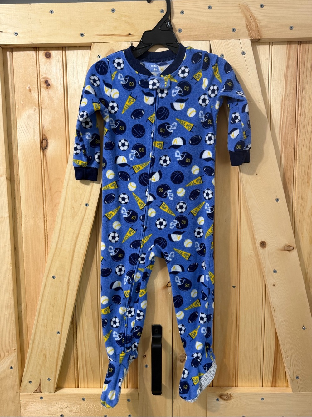Carter's Blue Sports Print Fleece Footed One-Piece
